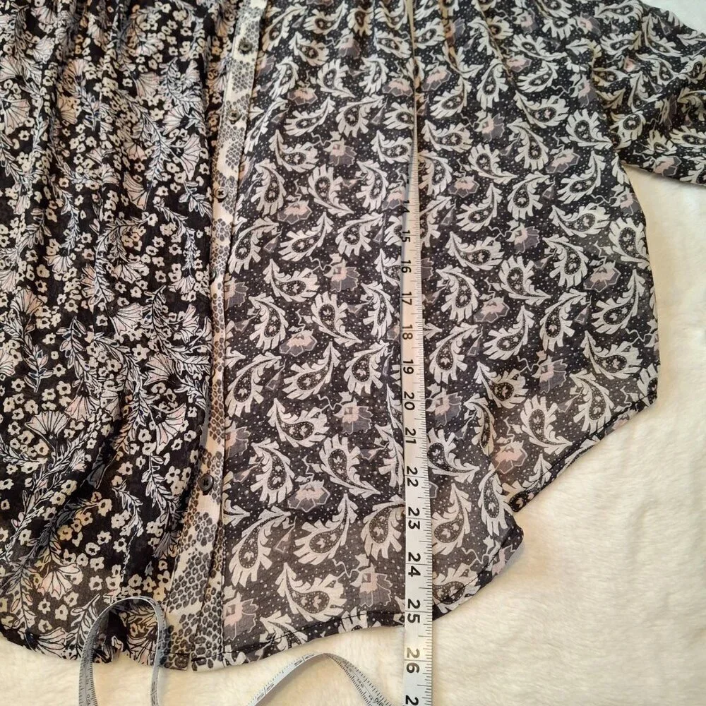 Free People Floral Blouse Animal Print Sheer Sz S Flowy Relaxed Fit Boho Preppy